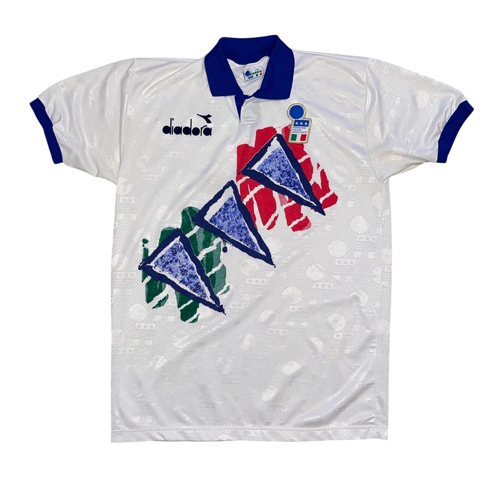 Vintage Diadora Italy National Team Soccer Jersey White Blue 90s FIGC Mens L